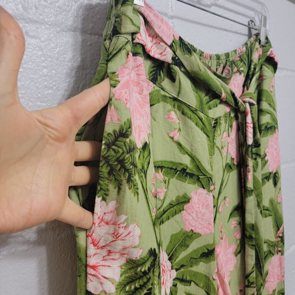Linen Summer Boho Festival Wide Leg Tropical Floral Pants - Picture 5 of 11